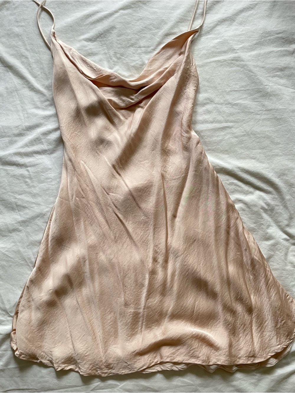 Olivaceous Nude Blush Cowl Slip Mini Dress